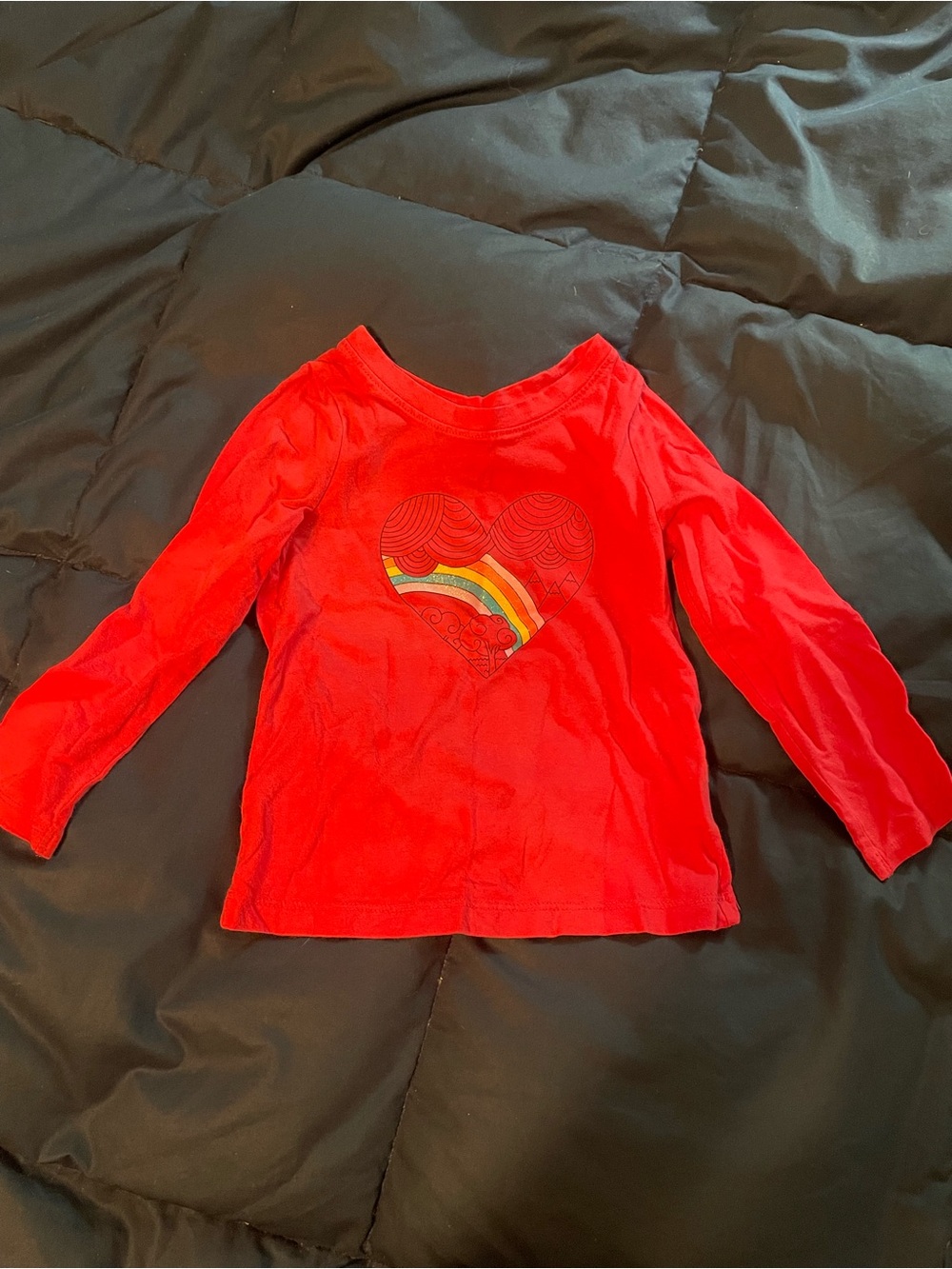 Cat & Jack Red Long-Sleeve Heart Tee with Rainbow Accent